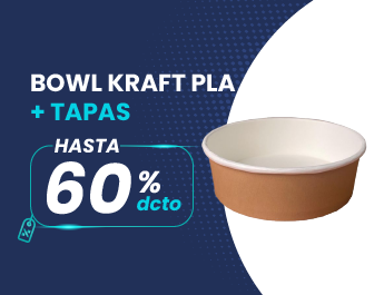 Bowl Kraft PLA + Tapas, hasta 60% dcto.