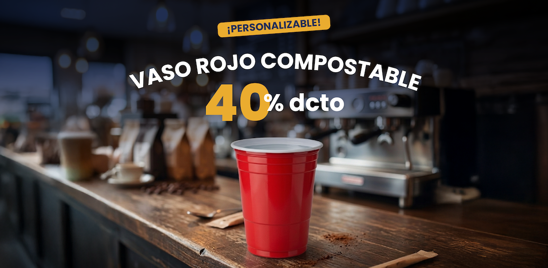Vasos Rojo Compostable 40% dcto.